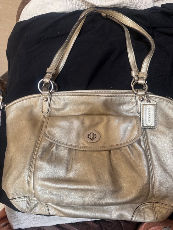Coach Handbags - Coach Metallic Pewter Leather Shoulder Bag
